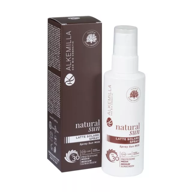 Alkemilla Latte Solare Spray Media Protezione SPF 30 natural sun 150 ml UVB UVA