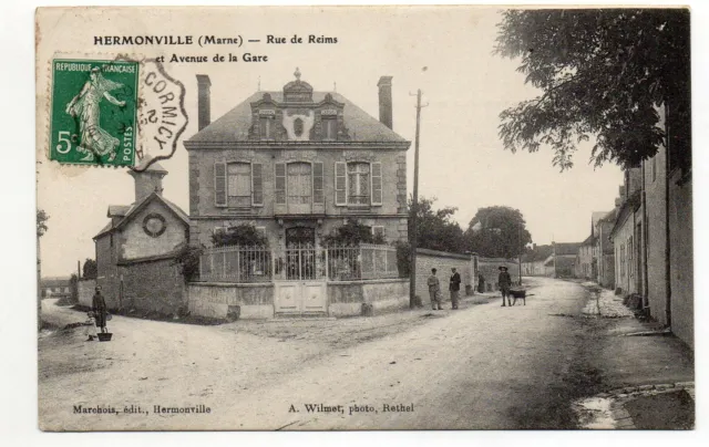 HERMONVILLE - Marne - CPA 51 - Rue de Reims et avenue de la Gare