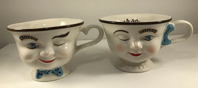 2 Baileys Irish Cream Limited Edition Coffee Cups Male Female Rare Winking