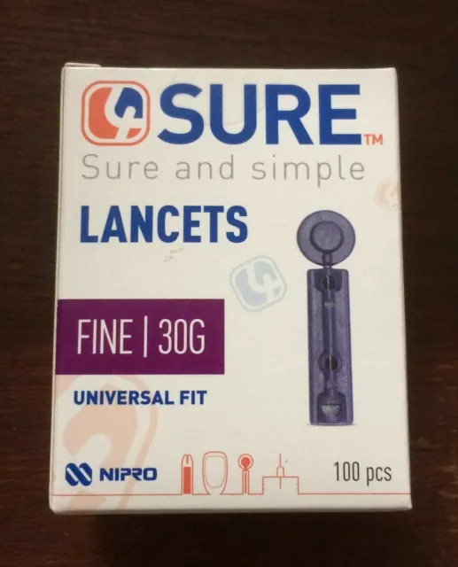 4Sure 30G Lanzetten - fein - Box mit 100 universeller Passform - Nipro **BRANDNEU**