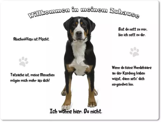 Warnschild - 20x30cm -  Willkommen in Meinem Zuhause - Großer Sennenhund 02