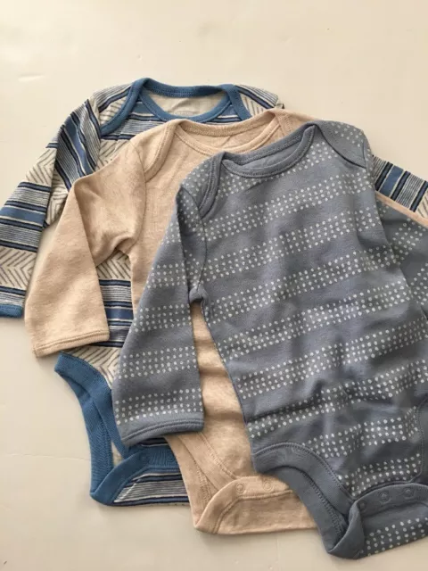 Old Navy Baby Boy 3 Bodysuits Size 3 6 Months Layette Blue Tan Dots Solid Stripe