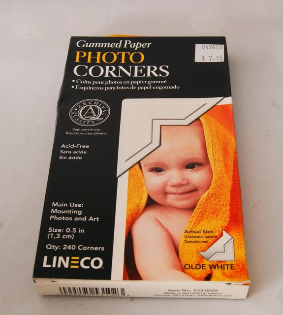 Paquete de 240 esquinas fotoadhesivas Lineco (blanco antiguo)