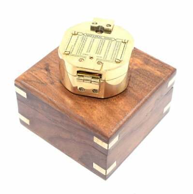 Solid Brass Heavy Brunton Marine Compass With Classic Wooden Box