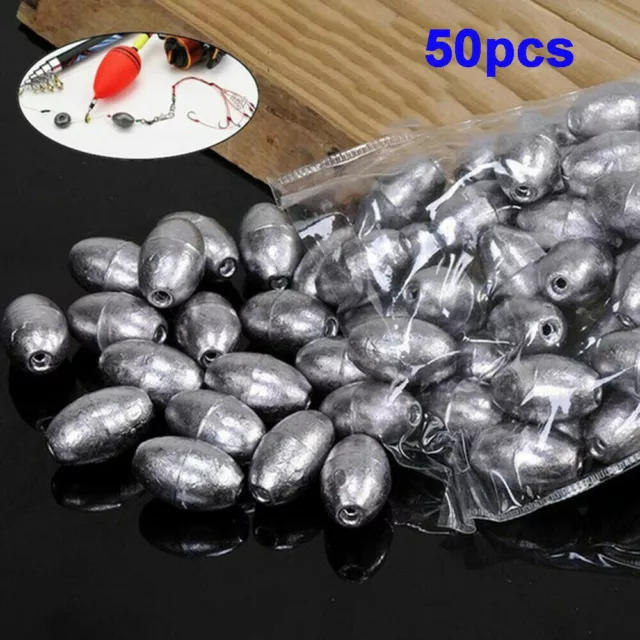 50X Olive-Shape Weight Lead Sinkers Pure Lead Making Fishing Sinker Tackle Tool`