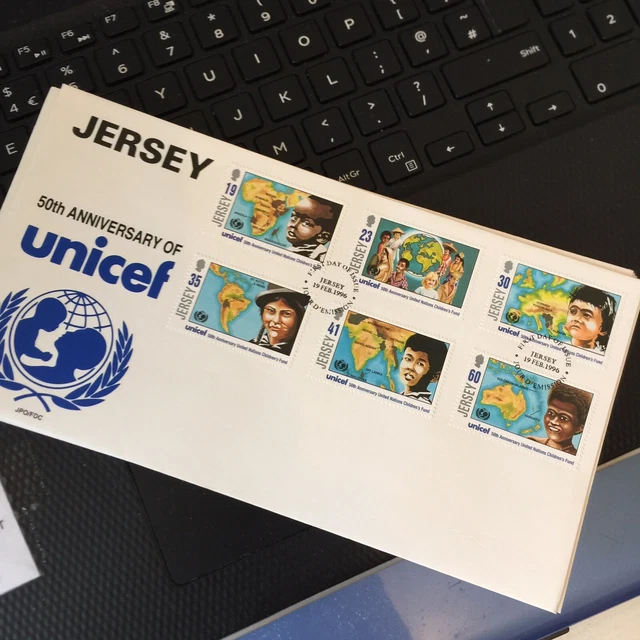 GB JERSEY STAMPS First Day Cover FDC 1996 UNICEF 50th Anniversary ...