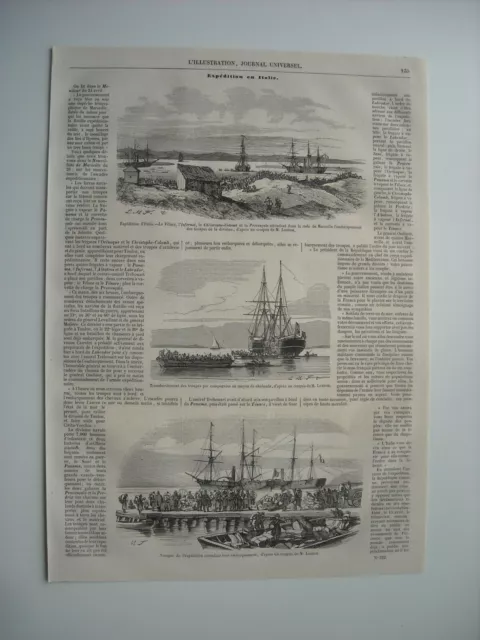 Gravure 1849. Expedition En Italie. Rade De Marseille . Transbordement Troupes..