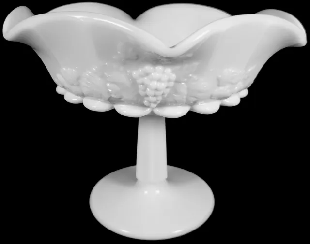 Westmoreland Milk Glass Paneled Grape Pattern 6.25"t Footed Open Compote Bowl