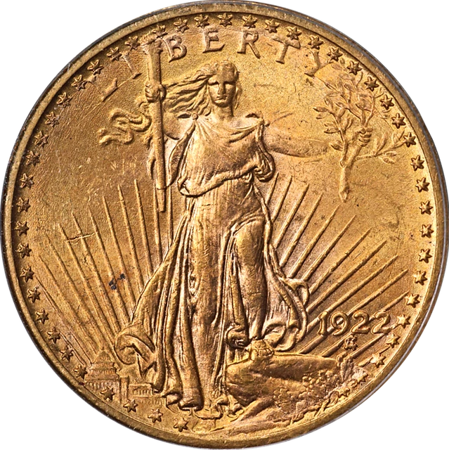 1922-P Saint-Gaudens Gold $20 OGH PCGS MS62 Great Eye Appeal Strong Strike