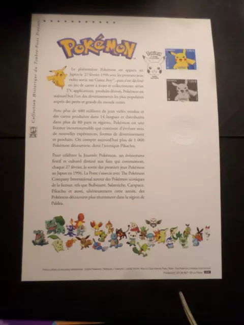 Timbre Pokemon Planche Document Fdc France 2024 Pikachu Premier Jour Comics Bd