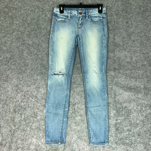 American Eagle Womens Jeans 4 Blue Skinny High Rise Jegging Light Distressed