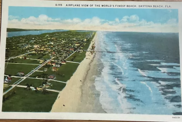 Airplane view of Daytona Beach, Fla unposted vintage postcard 