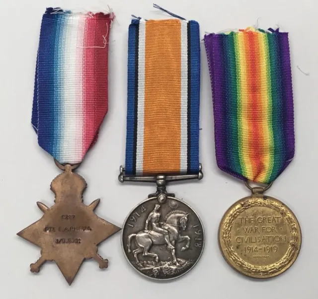 A casualty WW1 1914 Star medal trio to 1st Dragoon Guards wounded 1915 2