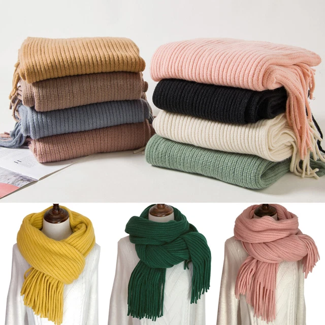 Unisex Knitted Scarf Knitting Tassel Long Scarf Thicken Neckerchief Outdoor Warm