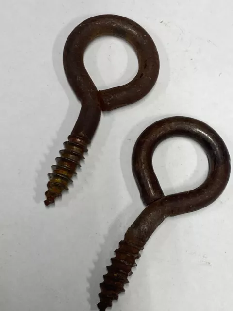 2 Vintage 3" x 1-3/8 Rusty Crusty EYE SCREWS nice antique patina for RESTORATION