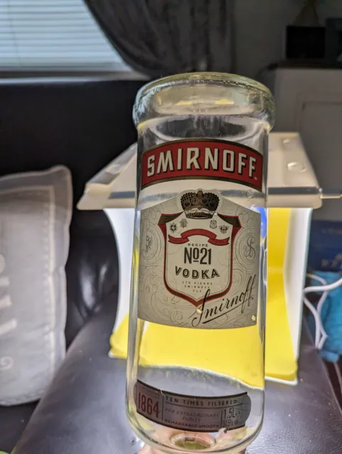 Smirnoff Vodka 1.5 Litre Optic Bottle - Upside Down Label, Craft, Man Cave, Bar