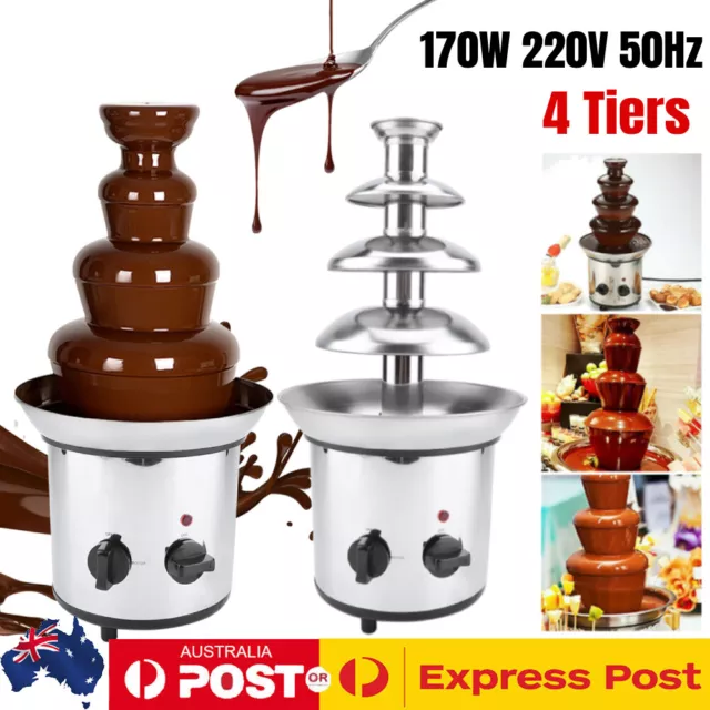 4 Tier Chocolate Fountain Fondue Waterfall Melting Machine Wedding Party Xmas AU