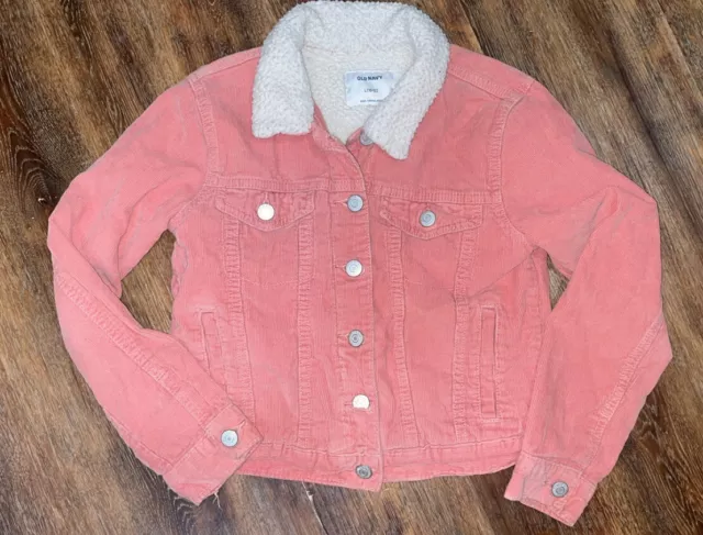 Old Navy Jacket Girls Large(10-12) Pink Sherpa Lined Corduroy Coat Youth Kids