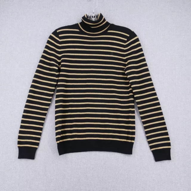 Lauren Ralph Lauren Sweater Womens PS Petite Small Black Gold Striped Turtleneck