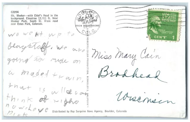c1960's Mount Meeker Chiefs Head Meeker Park Vrain Road Park Colorado Postcard 2