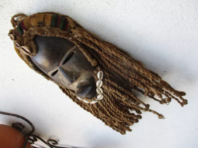 Vintage Tribal African Nicety Old Hand Carved Mask Hardness Wood Drawstring Hair 6