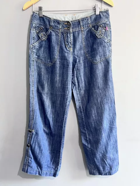 jeans/trousers pineapple size 10 wide leg denim look blue cotton womens