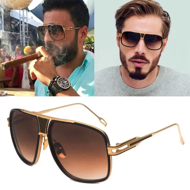 Designer Oversized Square Pilot Sunglasses Metal Bar Retro Men & Women Fashion