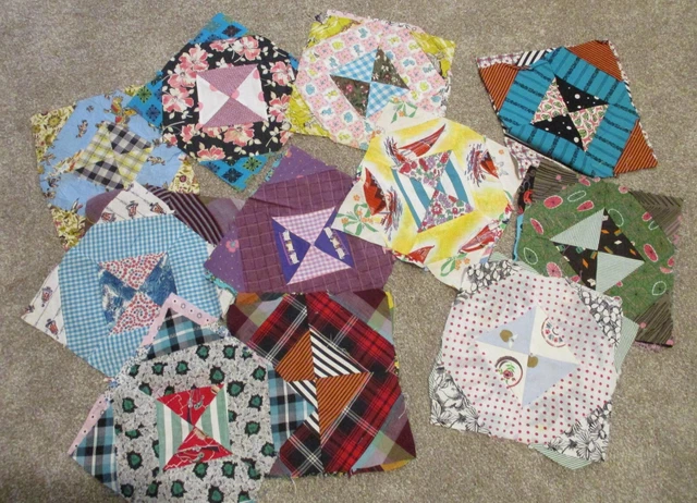 20 bloques de edredones vintage con retazos de reloj de arena enmarcados de 9" bolsa de alimentación de los años 30-50