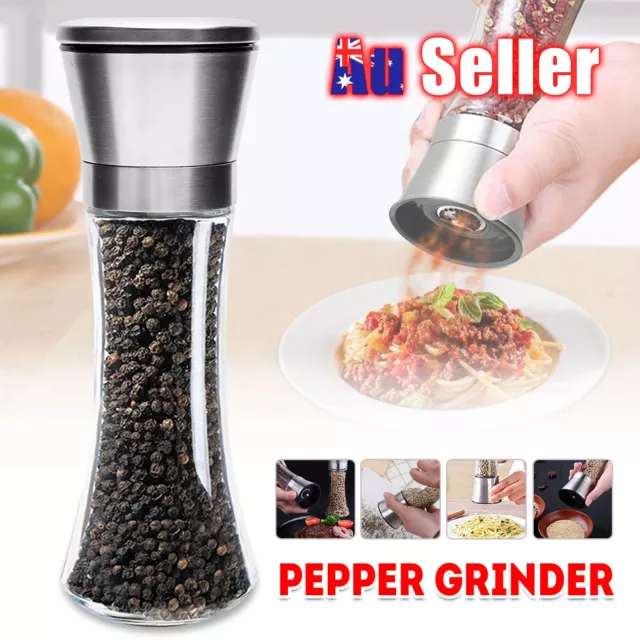 Stainless Steel Salt and Pepper Grinder Manual Ceramic Mills Glass Kitchen NEW