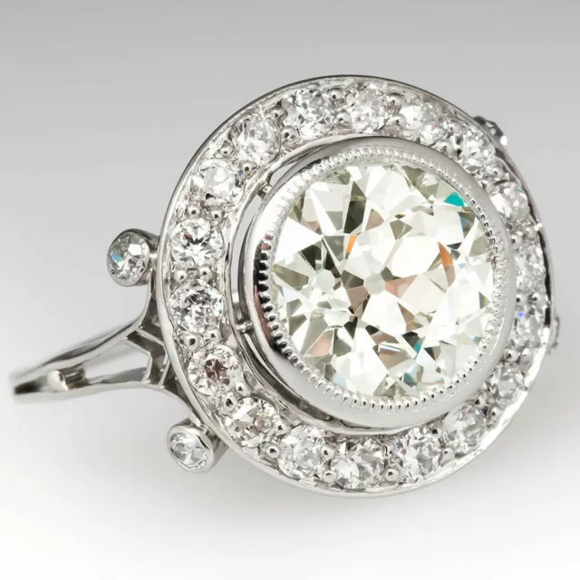 3+ Ct Vvs1:-.Round Near White Moissanite Vintage Engagement Silver Ring