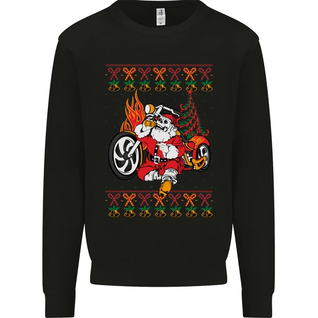 Biker Santa Christmas Motorcycle Motorbike Mens Sweatshirt Jumper