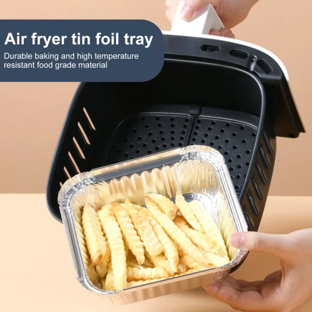 fr 50pcs Air Fryer Liner Disposable Tin Foil Box Aluminum Foil BBQ Grill Pan Too 2