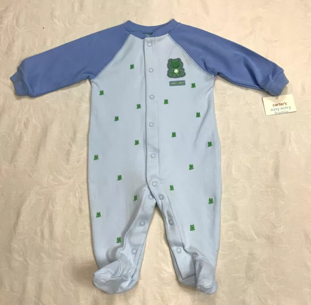 Carters Baby Boys Size 6M 1-Piece Blue Green Frogs Snap Front Coveralls Outfit