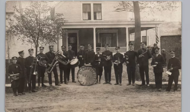 NORRIDGEWOCK CADET BAND maine real photo postcard rppc me marching parade music