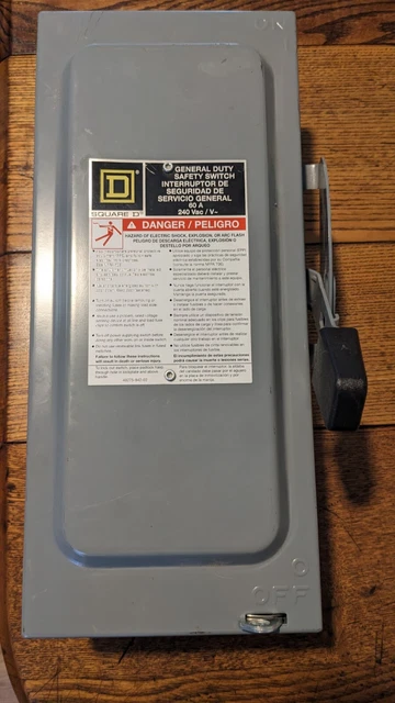 Square D D222N Safety Disconnect Switch General Duty 60A 240VAC Fusible.