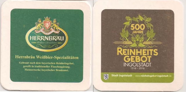 Herrnbräu, Ingolstadt - Bierdeckel "500 Jahre Reinheitsgebot in Ingolstadt" 2016