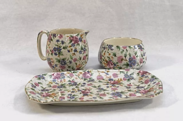 Vintage Royal Winton Grimwades Chintz Flower butter Dish, creamer, sugar bowl