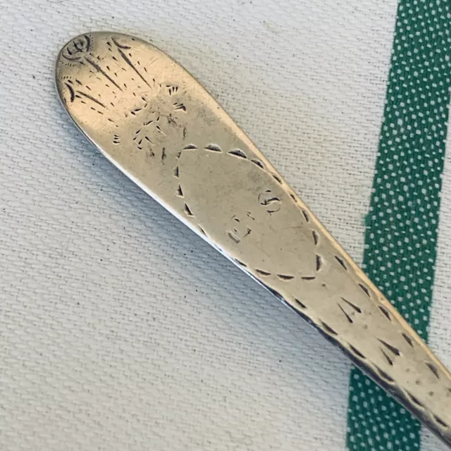 Antique English Sterling Silver Teaspoon Spoon Bright-Cut Initials Georgian