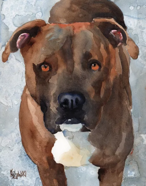 Pit Bull Art Print from Painting | Pitbull Gifts, Poster, Picture, Decor 8x10