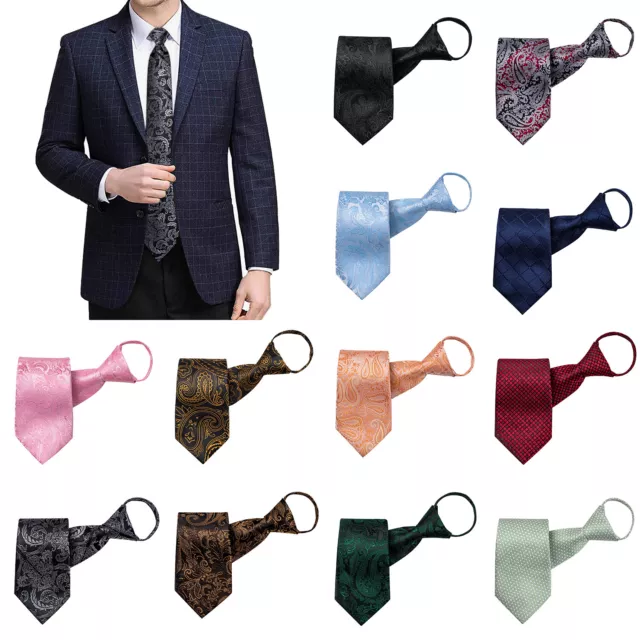 Mens Paisley Ready Knot Pre Tied Formal Zipper Tie Neck Wear Striped Necktie