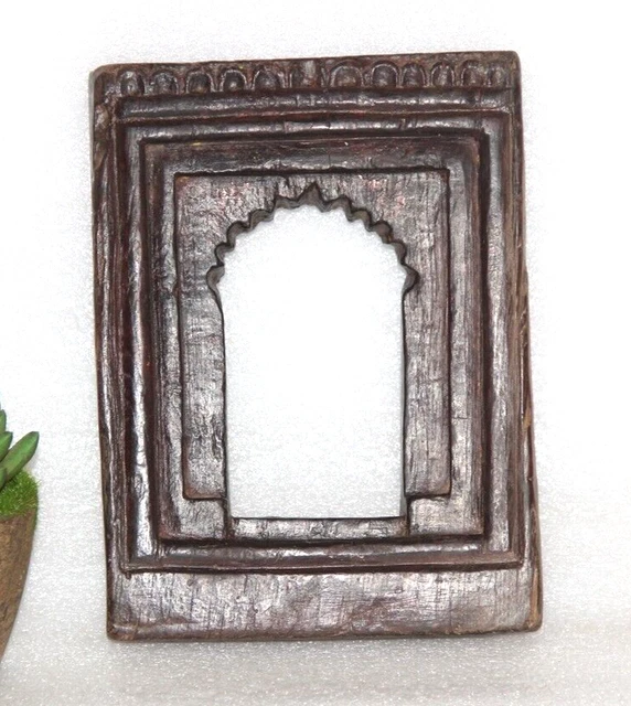 1850's Antique Wooden Frame Temple Carving Wall Hanging Handcrafted Old Original