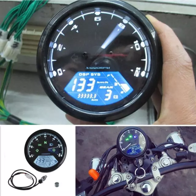 Universal Moto 12000RPM LCD Digital Odometer Speedometer Tachometer, 12v