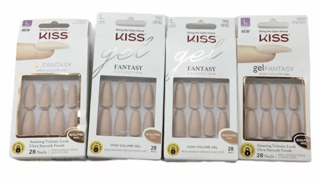 4-PK Kiss Gel Fantasy Collection Sculpted Long Nail, Nude, 28 Nails Each