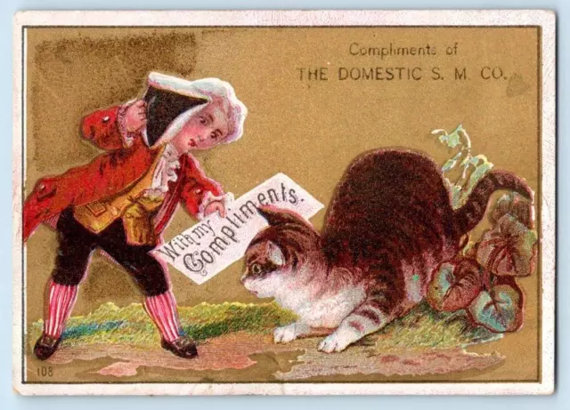 1880's DOMESTIC SEWING MACHINE CO CAT PATRIOT POTTSVILLE PA VICTORIAN TRADE CARD