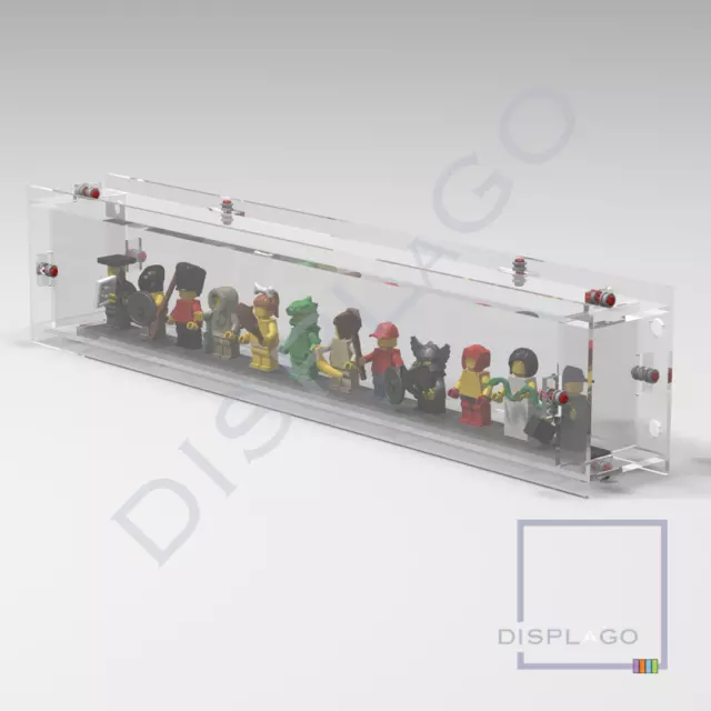Wall Mounted Display case for up to 12 LEGO® minifigures. Mini Series Display