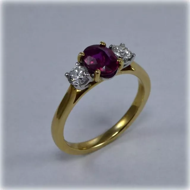 1.30 CT Oval Corte Natural Anillo Compromiso Rubi y Diamante 14K Amarillo Oro 6