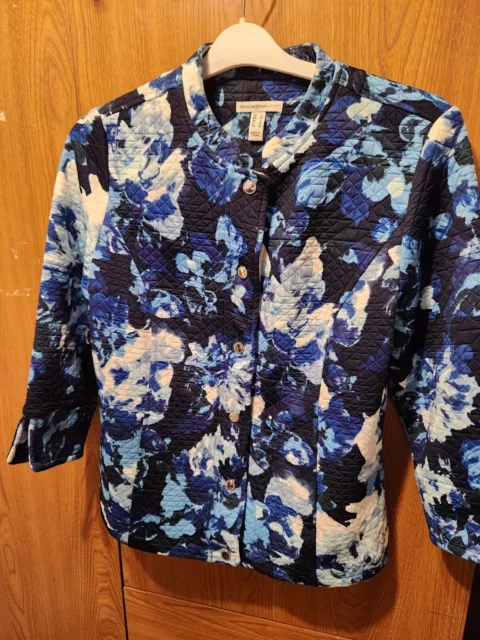 Isaac Mizrahi Live! Watercolor Floral Print Knit Jacket Blue Sz S