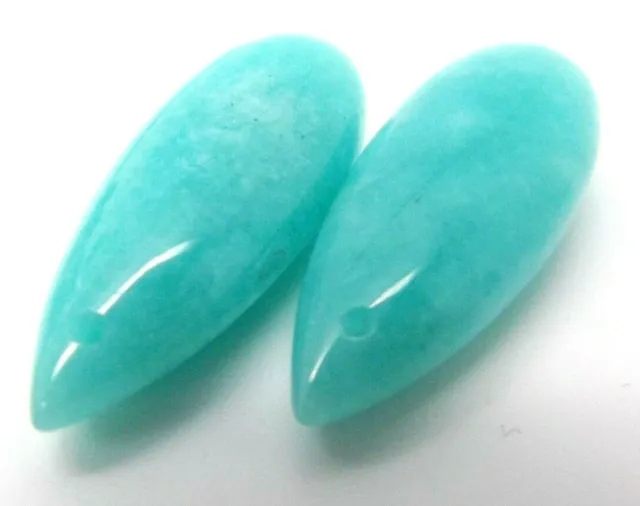 2x Amazonite Gemstone - PAIR/PAIR Drops cabochon 23.0x6.6x10.0mm (2069)