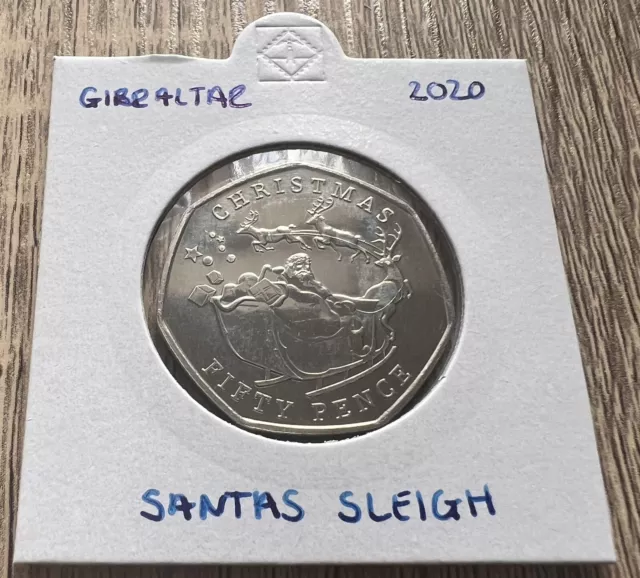 Gibraltar 🇬🇮 Coin 50p Pence 2020 CHRISTMAS Xmas Santa Sledge Reindeer QEII