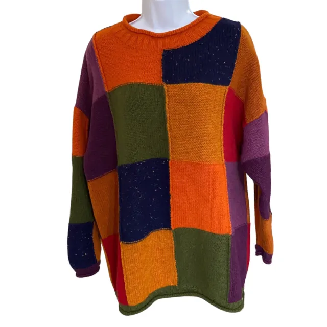 Vintage Esprit Color Block 100% Wool Crewneck Sweater Size Large Y2K 90s